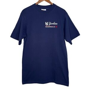 Vintage 90s Majestic‎ New York Yankees MLB Baseball Logo Blue Medium T-Shirt